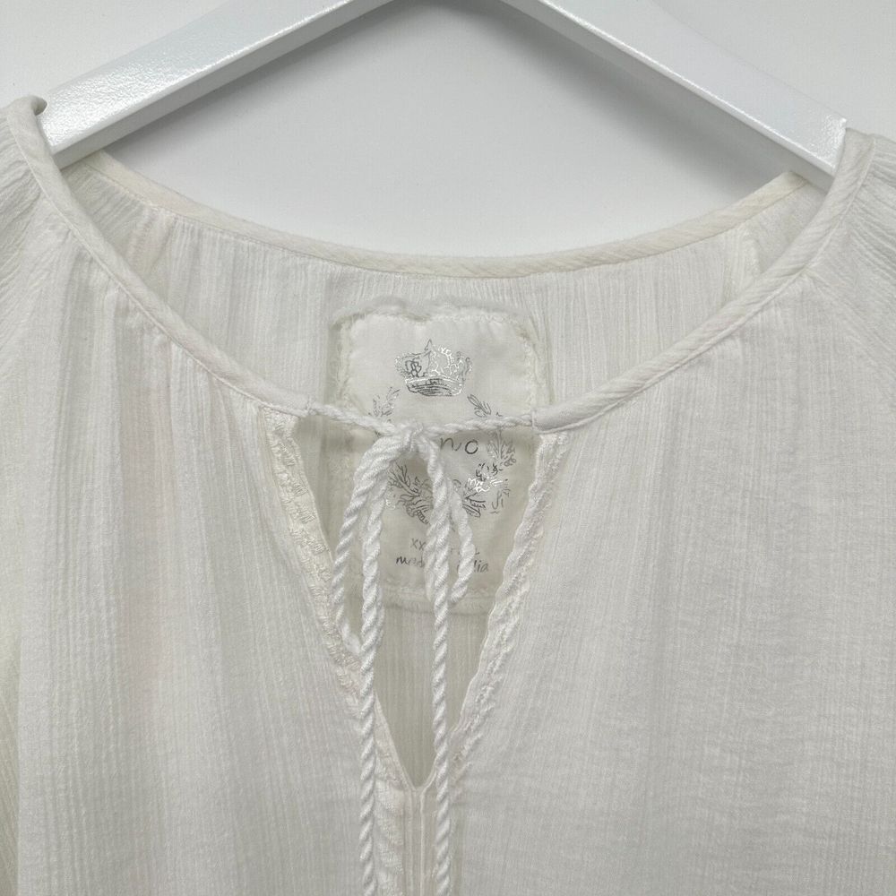 Cino Top Shirt Size XXLarge Embroidered White Long Balloon Sleeve Sheer Blouse - Picture 5 of 14
